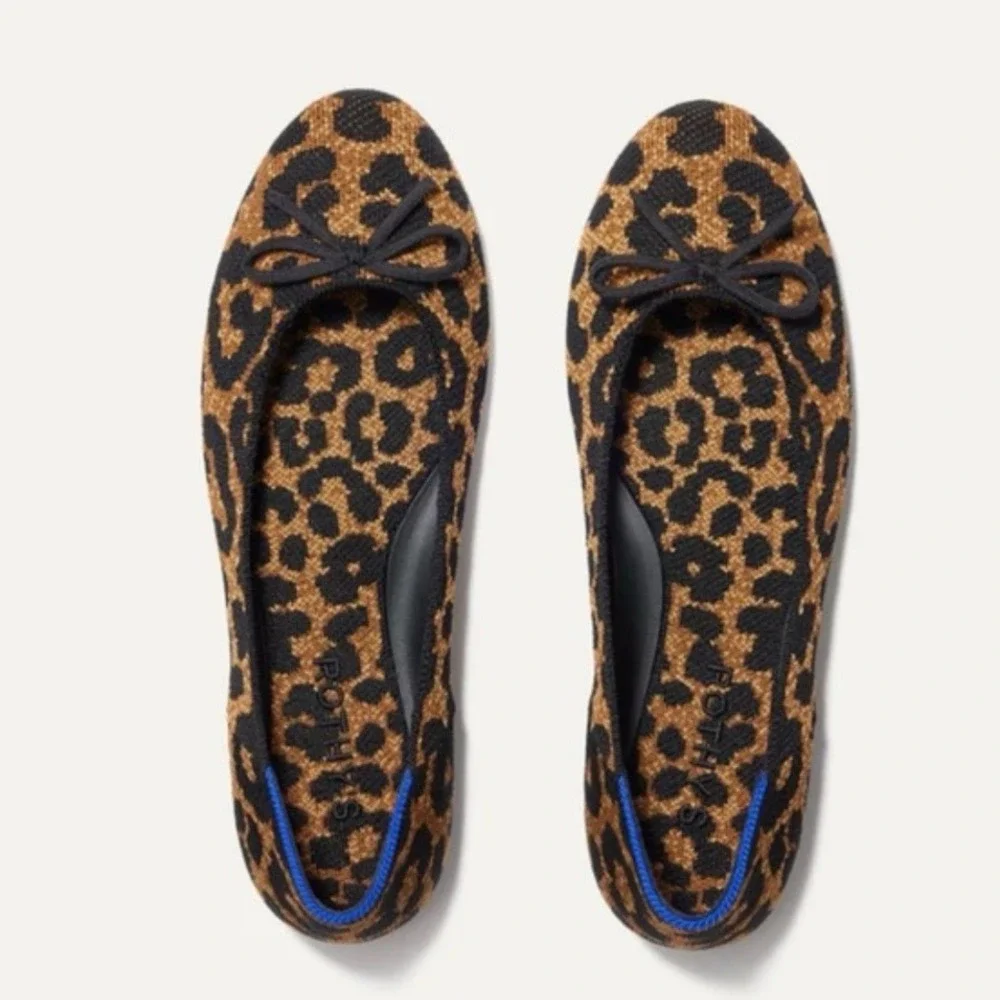 Rothys Leopard Print Knit The Ballet Flat Dress Flats Women's Size 9.5